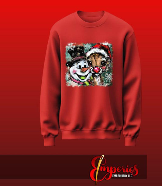 Snowman & Reindeer Christmas Sweatshirt | Cute Holiday Crewneck for Women