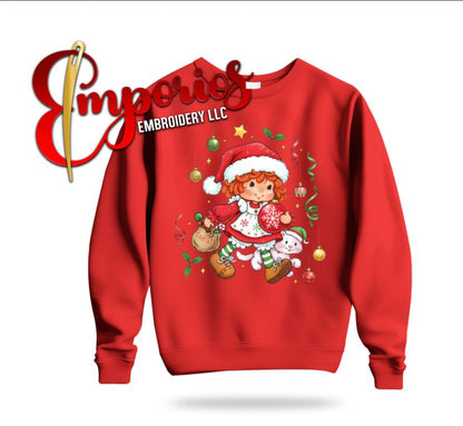 Cute Christmas Girl & Cat Sweatshirt | Festive Green Holiday Crewneck for Women