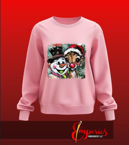 Snowman & Reindeer Christmas Sweatshirt | Cute Holiday Crewneck for Women