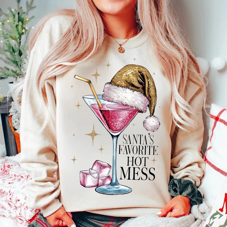 Santa’s Favorite Hot Mess Christmas Sweatshirt | Funny Holiday Crewneck for Women