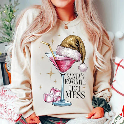Santa’s Favorite Hot Mess Christmas Sweatshirt | Funny Holiday Crewneck for Women