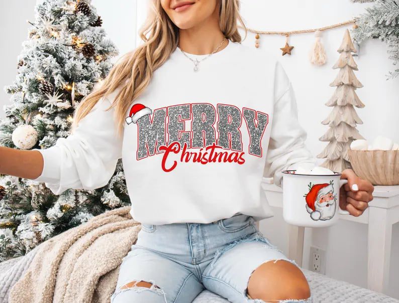 Merry Christmas Sweatshirt | Festive Holiday Crewneck for Women