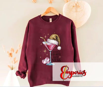 Santa’s Favorite Hot Mess Christmas Sweatshirt | Funny Holiday Crewneck for Women